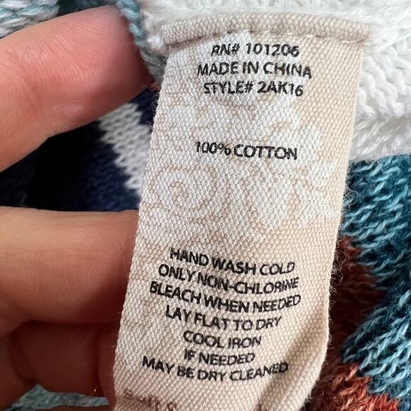 Soft Surroundings Bimini Knit Hoodie Sweater Medium Blue Striped Cotton Pullover - Picture 7 of 9